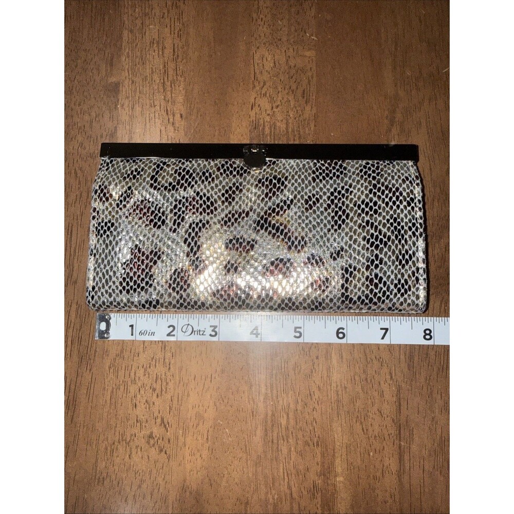 Caché Metallic Animal Print Frame Wallet Clutch Silver Gold Brown Y2K Glam - Picture 7 of 10